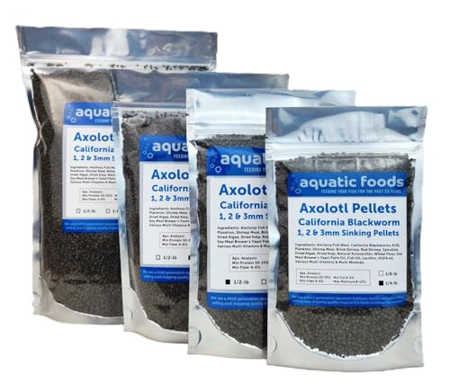 Axolotl Blackworm Pellets. 1mm, 2mm, 3mm Size Mix of Sinking California Blackworm Micro Pellets for All Axolotl, Frogs, Shrimp, Salamanders, Newts, Snails…1/2-lb Pouch Bag - size: 8 Ounce (Pack of 1)