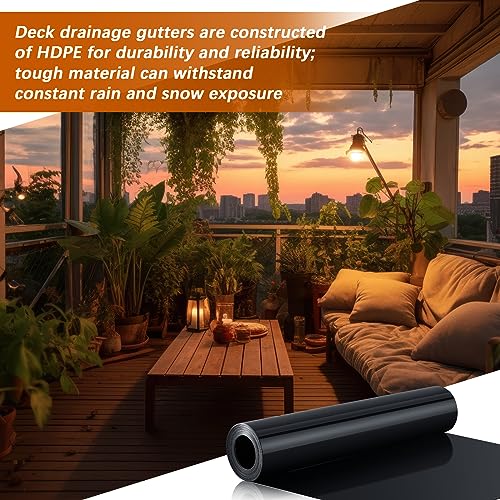 Pangda 4 Pcs 16 ft x 19.69 Inches Black Under Deck Drainage System Bulk HDPE Waterproofing Membrane Trough Black Rain Deck Drainage System Trough Unders Systems Outdoor for Underdeck Ceiling
