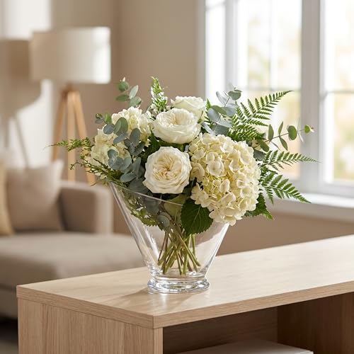WGVI Slant Cut Calyx Glass Vase, Width 9", Height 7.75", Clear Terrarium, Candy Dish, Fruit Jar, Floral Container for Wedding Party Event, Home Office Decor, 1 Piece - size: Slant Cut 7.75"H