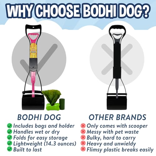 Bodhi Dog Complete Poo Pack- 24" Pooper Scooper, Poop Bags, & Waste Bag Holder, Ideal for Small to XL Pets - Durable, Easy-to-Use, Great for Grass, Gravel, & Outdoor Cleanups (Pink) - color: Pink