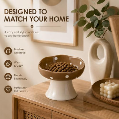 Brown Mushroom Cat Bowl, Elevated Ceramic Bowl for Cats | Cute, Elevated, Ceramic, Whisker Friendly, Dishwasher Safe - color: Brown