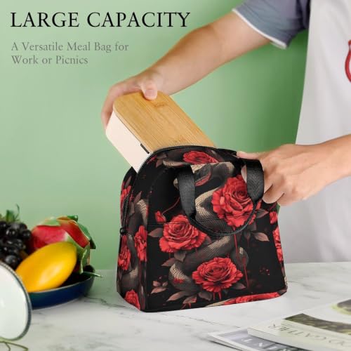 Snake And Rose Lunch Bag for Women Men | Insulated Lunch Box Leakproof Food Meal Containers Reusable Foldable 6L Capacity Lunch Tote Bags for Work Picnic Travel - color: Style 6