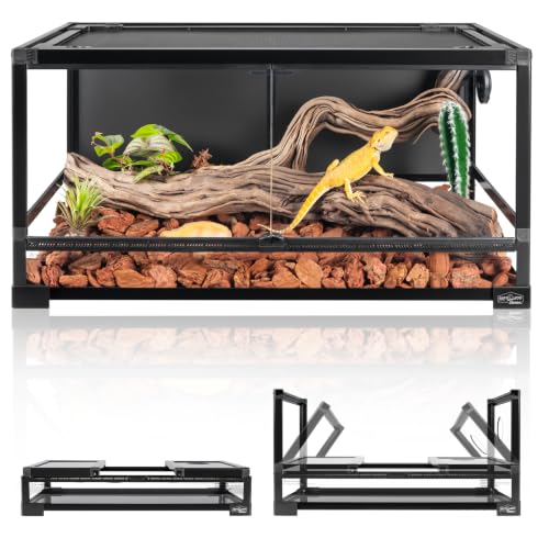 36 Gallon Full Glass Reptile Tank, Quick Fold Reptiles Enclosure with Waterproof Base, Top Screen Ventilation, 32" x 16" x 16" Front Opening Terrarium for Snake, Leopard Gecko, Lizard - size: 32" x 16" x 16"