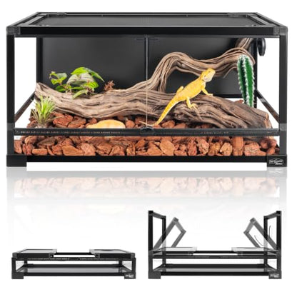 36 Gallon Full Glass Reptile Tank, Quick Fold Reptiles Enclosure with Waterproof Base, Top Screen Ventilation, 32" x 16" x 16" Front Opening Terrarium for Snake, Leopard Gecko, Lizard - size: 32" x 16" x 16"