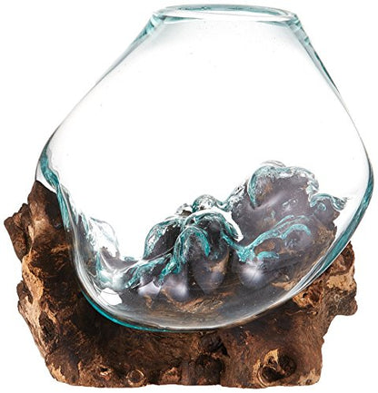 Gifts Cohasset Molten Sculpture, Approximately 8" Wide, Natural Wood and Recycled Glass (650-20) - size: Approximately 8" Wide