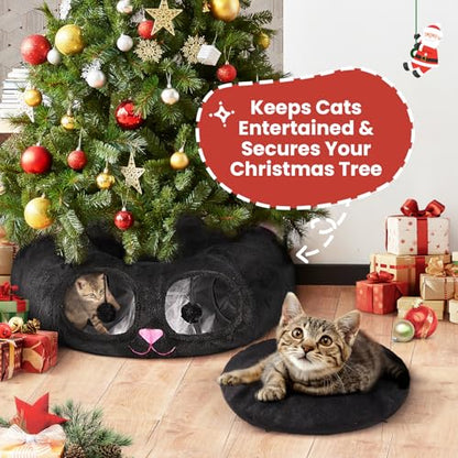 Baseola Fuzzy Cat Tunnel Bed for Indoor Cats, 2-in-1 Interactive Cat Toys | Peekaboo Cat Cave with Washable Mat, Collapsible Cat Play Tunnel for Kittens & Small Pets, Cat Donut Bed Tunnel, Black Pink - color: Black Pink