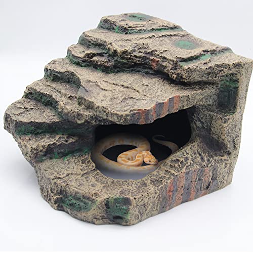 Turtle Basking Platform with Hiding Cave Reptile Dock Ramp Resin Aquarium | Tortoise Ramp Climbing Ornament 7.48×7.08 Inch for Fish Tank Terrarium, for Lizards Frogs Snakes Chameleon Gecko