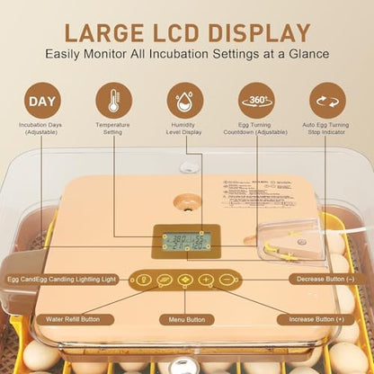 ZEMIRO CHARGE Automatic 56-Egg Incubator for Breeders, Sensor-Based Precise Humidity+Temp Control, Chick Separator, Adjustable Egg Spacing, Custom-Interval Auto Turn+Auto Stop,Preset Incubation Days - size: 56 egg-brown