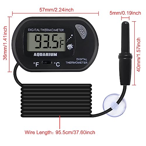 2Pack Digital Aquarium Thermometer with Large LCD Display, Reptile Thermometer for Vehicle, Terrarium, Fish Tank, Refrigerator