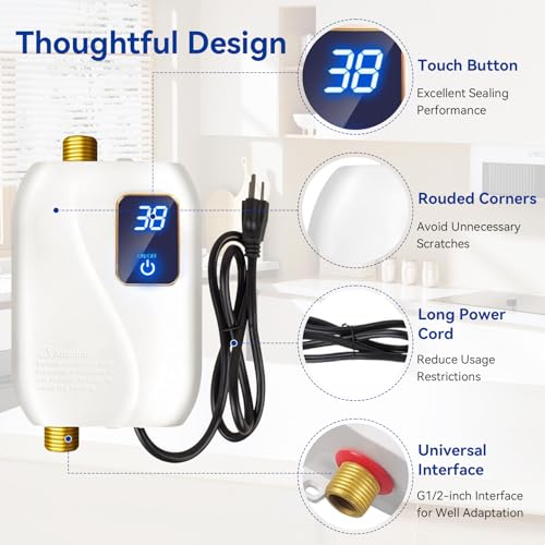 110V Tankless Water Heater Electric, 3000W Tankless Electric Water Heater Instant, Under Sink Water Heater with Digital Display, On Demand Hot Water Heaters Electric for Kitchen Washin Bathroom.