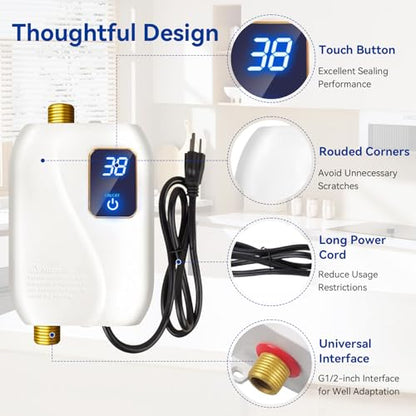 110V Tankless Water Heater Electric, 3000W Tankless Electric Water Heater Instant, Under Sink Water Heater with Digital Display, On Demand Hot Water Heaters Electric for Kitchen Washin Bathroom.