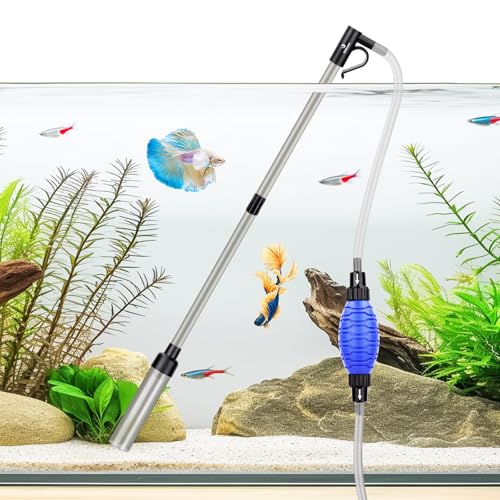 fishkeeper 4-in-1 Aquarium Siphon Gravel Cleaner, Quick & Strong Suction | Adjustable Water Flow and Length, Multifunction Fish Tank Vacuum Cleaning Kit for Water Changer, Sand Cleaner, Dirt Removal - size: Small