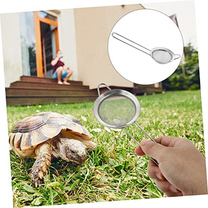 Toyvian Stainless Steel Reptile Sand Sifter Shovel Litter Cleaner 2Pcs | Ergonomic Grip Handle, Silver Finish, for Terrariums and Hermit Crab Bedding, Fits Bearded Dragon Substrates