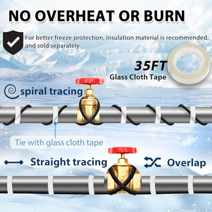 HEATIT 50ft Energy Saving 3W/ft Self-Regulating Pipe Heat Cable 120V | Automatically adjusts heating power to improve energy efficiency, safe to overlap, cross, spiral wrap without overheating. - style: 50 ft