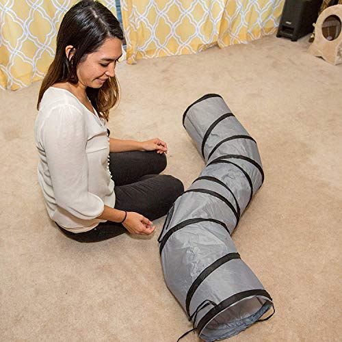 PetLike S Cat Tunnel Collapsible Pop-up Pet Tube Hideaway Play Toy with Ball (1 Way, Grey) - color: Grey, size: S way and 1 way