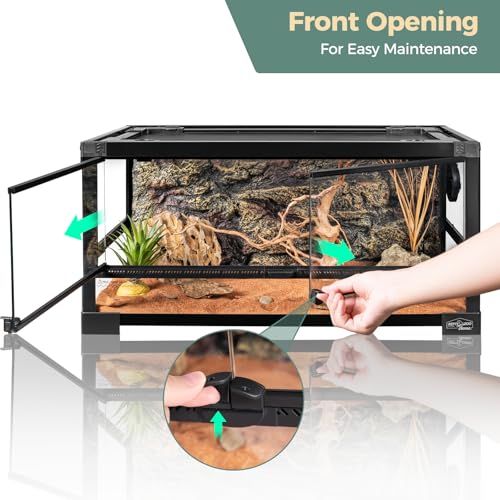15 Gallon Full Glass Reptile Tank, Quick Fold Reptiles Enclosure with Waterproof Base, Top Screen Ventilation, 24" x 12" x 12" Front Opening Terrarium for Gecko, Lizard, Hermit Crab, Frog - size: 24" x 12" x 12"