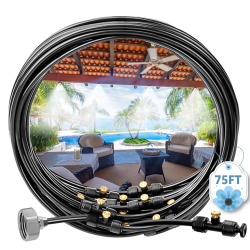MIXC Misters for Outside Patio, 75FT (23M) Misting Line+23 Mist Nozzles+3/4" Brass Adapter, Outdoor Misting Cooling System for Patio Backyard Garden Greenhouse Horse Corral