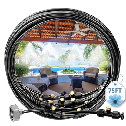 MIXC Misters for Outside Patio, 75FT (23M) Misting Line+23 Mist Nozzles+3/4" Brass Adapter, Outdoor Misting Cooling System for Patio Backyard Garden Greenhouse Horse Corral
