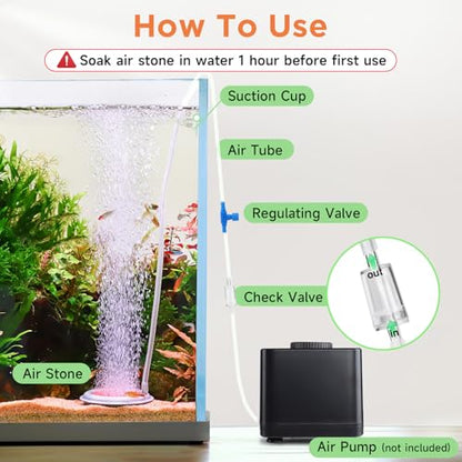 hygger Aquarium Air Stone, 4.1 Inch Nano Air Stone Makes Super Tiny Bubbles, Ultra Quiet Dissolved Oxygen Diffuser Small Airstone with Stainless Steel Base for Aquarium, Fish Tank & Hydroponic, Round - size: 4.1 Inch
