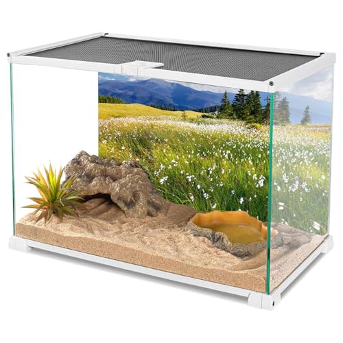 AWERT 30x12 inches Reptile Habitat Background Blue Sky White Clouds Mountains Forests Grasslands White Floral Nature Art Terrarium Background - size: 30x12in/75x30cm