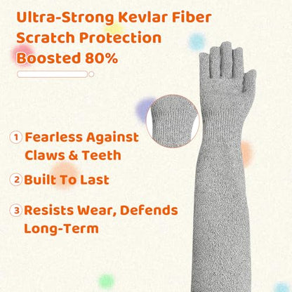 Cat Gloves Bite Proof, Grooming Gloves for Cats with Aramid Fiber Protection, 16 Inch Arm Coverage for Handling and Veterinary Use, Flexible Finger Design for Precise Control