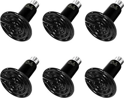 HealSmart Reptile Heat Lamp Bulb Ceramic Heat Emitter 150W No Light Emitting Brooder Coop Heater for Amphibian Pet & Incubating Chicken, Black - size: 150 Watts, style: D-85mm (3.35") *6 Pcs