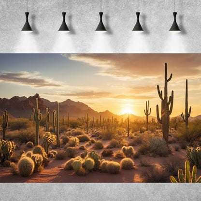 Sunset Desert Reptile Habitat Background Silhouette of Saguaro Cactus Arid Mountain Range Terrarium Background Cacti Sand with Dunes Aquarium Background Desert Mountain Fish Tank Background 24x16in - color: Cactus Orange, size: 24(W)x16(H)in