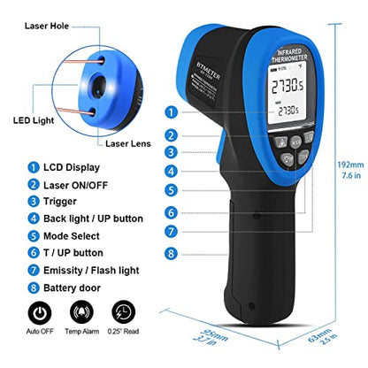 BT-1500 Non-Contact Pyrometer 30:1 Industrial Laser Thermometer Gun, -58℉ to 2732℉ (-50℃ ~ 1500℃) High Temp Infrared Thermometer (NOT for Human) - color: Infrared Thermometer BT-1500 Blue