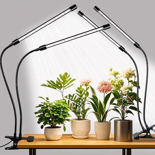 Grow Lights Upgrade 168 LEDs Clip Plant Lights for Indoor Plants, Full Spectrum White+ Red LED Plant Growing Lamps with Flexible Gooseneck, 3/9/12H Timer, 3 Spectral Modes, 10 Dimmable Levels 2 Pack - size: 2 Head 2 Pack