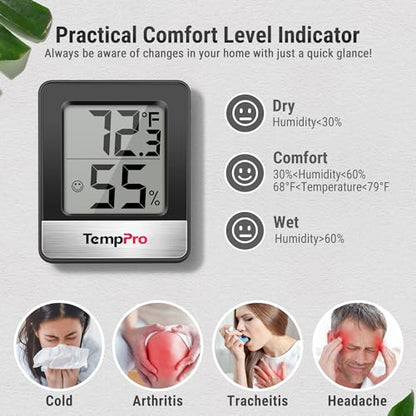 TempPro TP49 3 Pack Digital Hygrometer Indoor Thermometer | Humidity Meter Mini Hygrometer Thermometer with Temperature and Humidity Monitor Room, Black - color: Black Indoor Thermometer
