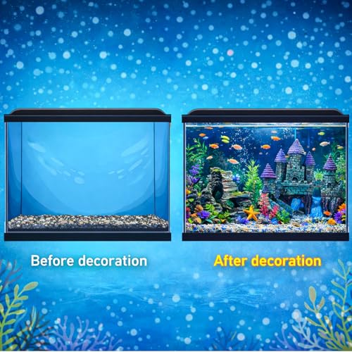 Mechpia 13 Pieces Aquarium Decorations Kit, Fish Tank Decorations Set Small Resin Castle and Rockery Betta Fish Cave Hideout Coral Artificial Plastic Plants Ornament Accessories