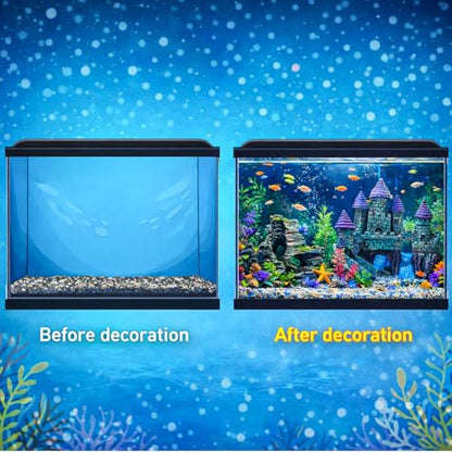 Mechpia 13 Pieces Aquarium Decorations Kit, Fish Tank Decorations Set Small Resin Castle and Rockery Betta Fish Cave Hideout Coral Artificial Plastic Plants Ornament Accessories