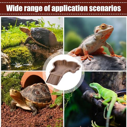 Reptile Water Pool Aquarium Ornament | Turtle Soaking Tub with Ladder Turtle Pool Scenery for Gecko, Turtle, Bearded Dragon, Aquatic Climbing Pet, Amphibians - color: Red Brown