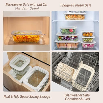 Glass Food Storage Containers with Glass Lids, Microwave Safe Food Container Set, Airtight Food Container Set, LeakProof, 100% Plastic Free, White Color, 4pack - color: ‎Ivory White -4s