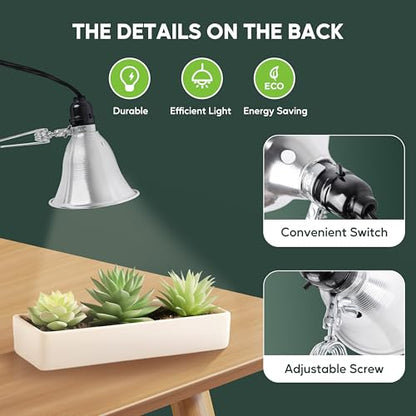 HealSmart 5.5" Clamp Light Socket, 60-Watt Maximum with 6 Feet 18/2 SPT-2 Cord, Aluminum Reflector E26 (no Bulb Included), for Reptiles and Plants Growing, 2-Pack - size: 5.5 Inch (60 Watts), style: 2-Pack