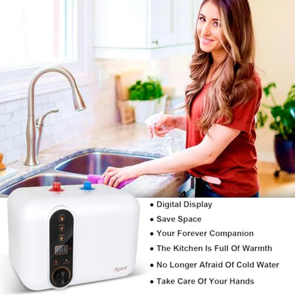 110V-120V 1.5Kw Instant Electric Hot Water Heater Under Kitchen Small Tank 2.5-3.0 Gallon Storage,Rv Trailer Instant Counter Compact Point-of-Use,2 PCs 16” Long 1/2”FIP Stainless Steel Water Hose 11L