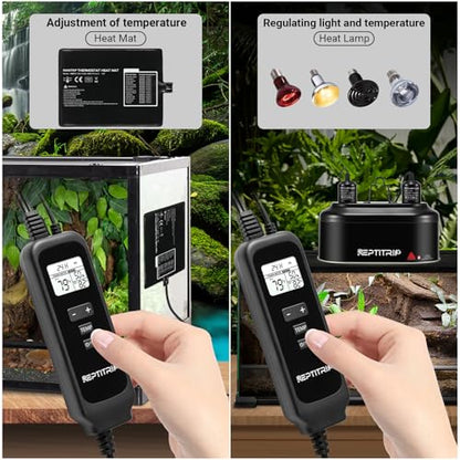 Reptile Thermostat with Timer Fuction & Temperature Probe, Dimmable Thermostat for Reptile Heat Lamp Heat Pad, PID Temperature Controller, Support ℉/℃, Memory Function (Model: PT02S) - color: Timer-temp Set