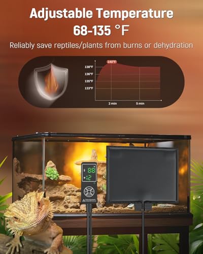 Pawfly Reptile Heat Pad with Thermostat & Timer - Reptile Heating Pad 8 x 5.9 Inch, 7 W Hermit Crabs Heating Pads, Heat Mat for Reptiles Turtles Frogs Snakes Lizards Geckos Plants Seedlings - size: 7 W (8 x 5.9 Inch)