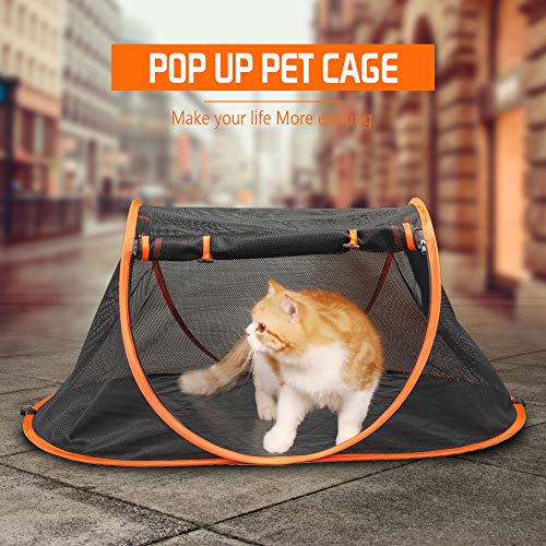 Portable Cat Mesh Tent Pet Cage,Pop Up Crate,Foldable Kennel,Indoor,Outdoor,Comfy Puppy House-Washable Fabric for Small Animals with 2 Cat Toys, Carry Bag & 2 Stakes