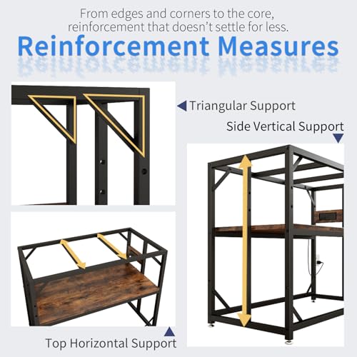 METYERRY 40 Gallon Fish Tank Stand with Power Outlet,Adjustable Shelf | 660 LBS Heavy Duty Metal Frame, Fits Fish Tanks Reptile Tanks and Turtle Tanks, Water Resistant Board, Home Aquarium Setup - color: Rustic Brown, size: 40 Gallon