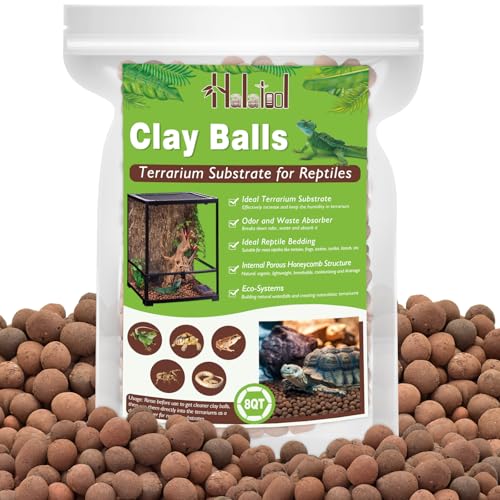 Halatool 8QT Leca Clay Balls Terrarium Substrate for Reptile | Organic Expanded Clay Pebbles for Moisture Retention & Drainage Layer, Lightweight & Reusable for Geckos, Tortoises & Frogs - size: 8QT