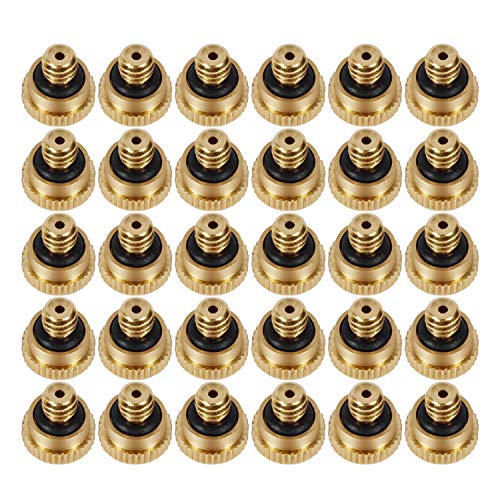 KUWAN 0.016" Orifice (0.4mm) Thread UNC 10/24 Brass Misting Nozzles 30PCS | Low Pressure Atomizing Misting Sprayer Water Hose Nozzle for Greenhouse, Landscaping, Outdoor Cooling Mister System - color: 30PCS