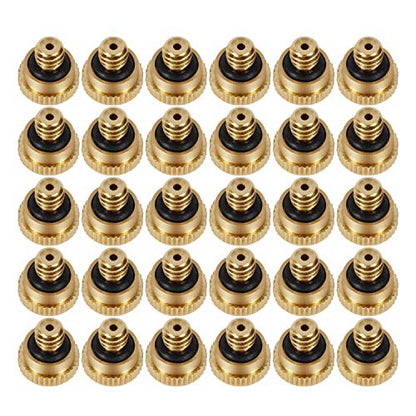 KUWAN 0.016" Orifice (0.4mm) Thread UNC 10/24 Brass Misting Nozzles 30PCS | Low Pressure Atomizing Misting Sprayer Water Hose Nozzle for Greenhouse, Landscaping, Outdoor Cooling Mister System - color: 30PCS
