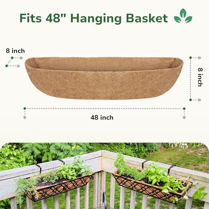 GreatBuddy 2 Pcs Coco Liners for Planters 48 Inch, Sturdy Window Box Liners, Perfect Planter Liners Replacement for The Old, 100% Natural, Easy to Straighten Out - size: 48 inch