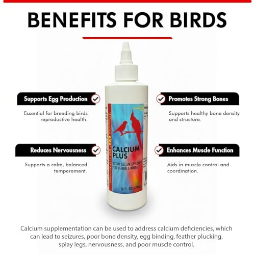 Calcium Plus Liquid for Birds – Calcium Supplement with Vitamins and Minerals for Strong Eggshells, Healthy Bones - Support Growth, Breeding, and Wellness for All Birds 16 Fl Oz | Calcium Supplement - Supports Healthy Growth, Bone Strength, Breeding, Brai