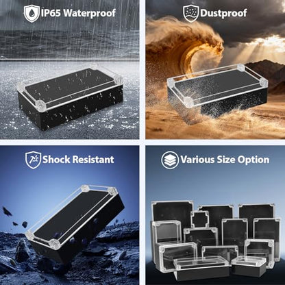 Junction Box with Clear Cover IP65 Waterproof Project Box Dustproof ABS Plastic Electrical Project Boxes Universal Enclosure, Black 7.8"x 4.7"x 2.9"(200x120x75mm)(Pack of 2) - color: 2 packs, size: 7.8"x 4.7"x 2.9"