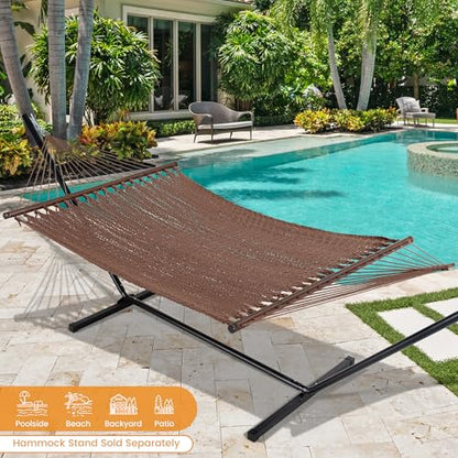 Lazy Daze Hammocks 13 FT Extra Large 2+ Person Caribbean Rope Hammock, Hand Woven Polyester XL Hammock with Spreader Bars, for Outside Outdoor Backyard Patio Poolside, 500 LBS Capacity, Brown - color: Brown