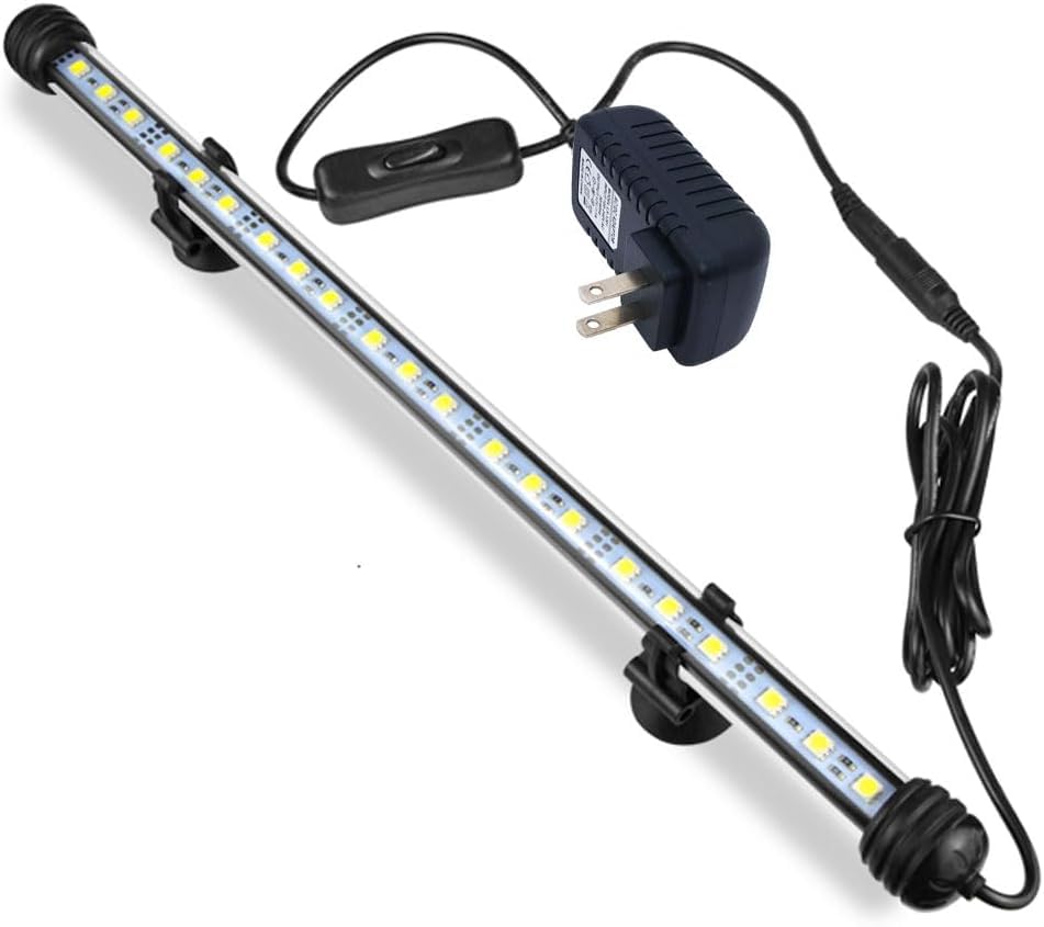 15 inch LED Aquarium Light, 8W Fish Tank Light Underwater Light Submersible Crystal Glass Lights, 9.2ft/2.8m Long Wire Length, White - size: 15 inch