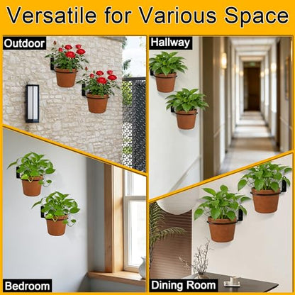 6 Pack 4 Inch Black Plant Pot Holder Ring,Metal Flower Holder Brackets Rings with 12 Screws & 12 Bolts, Potted Planter Brackets for Brick Wall Indoor Outdoor Garden, Patio - size: 4 Inch