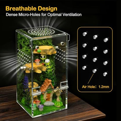 Jumping Spider Enclosure Starter Kit,Escape Proof Reptile Terrarium | Praying Mantis Terrariums,Transparent Acrylic Complete Bug Habitat,All In One Arboreal Tarantula Cribs Cage,Insect Container - color: Transparent, size: Small